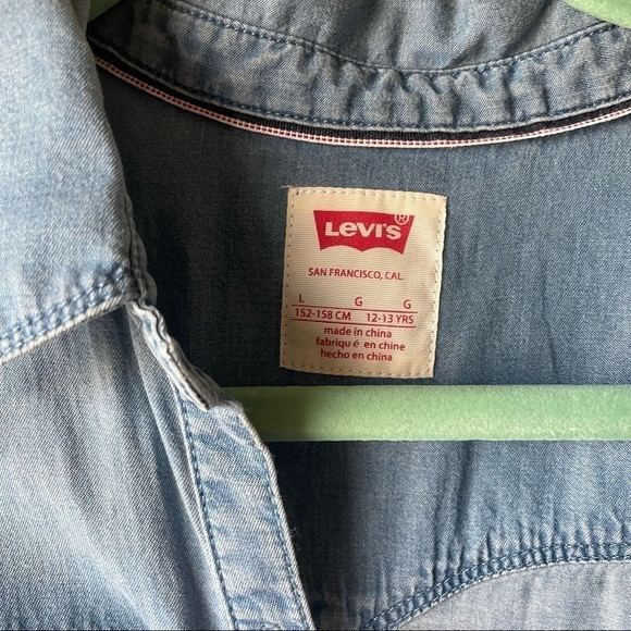 Girls Levi’s Blue Chambray Long Sleeve Button Down Dress - Picture 4 of 8